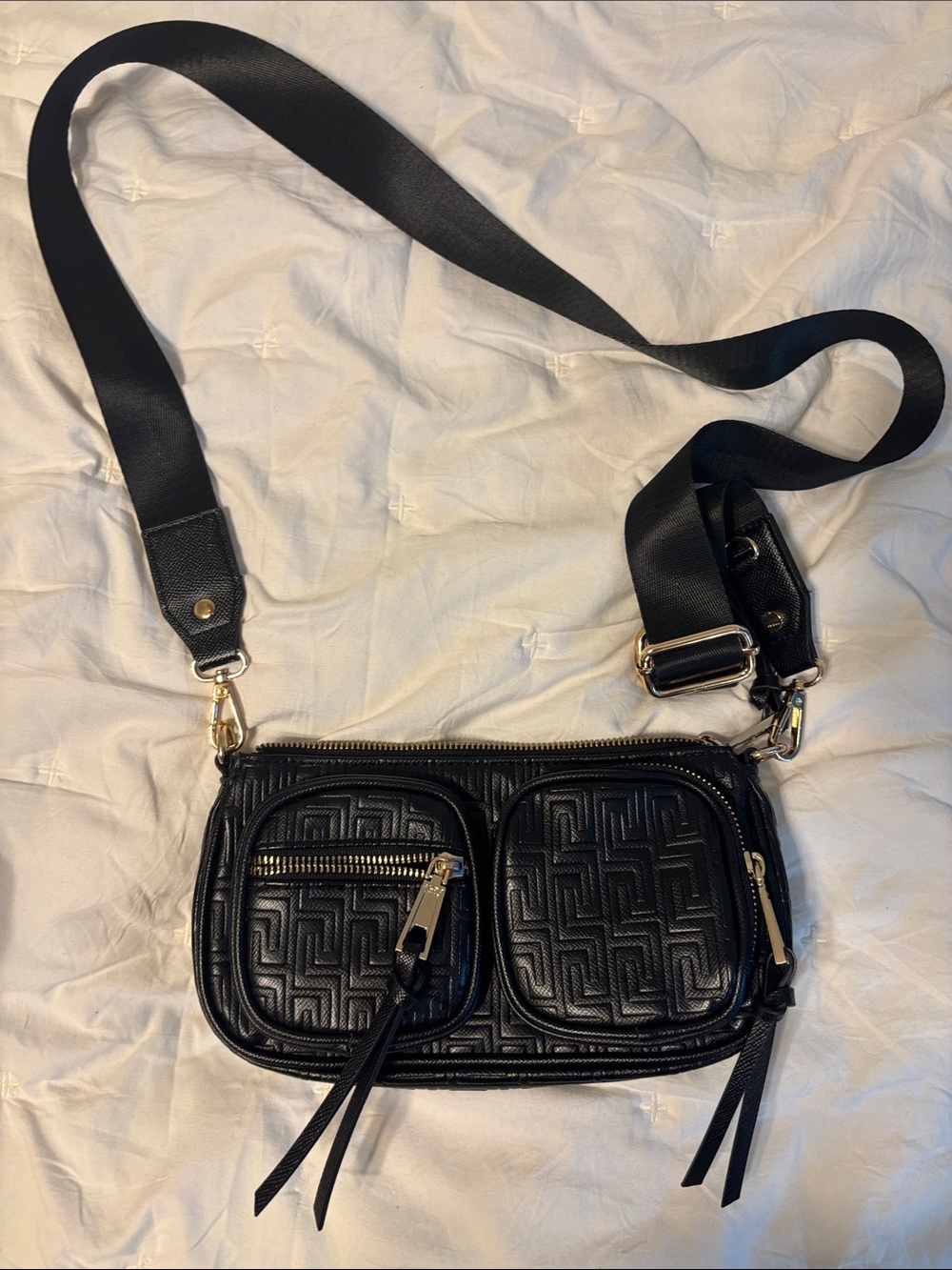 Aldo Black Textured Crossbody Bag with Gold Hardware